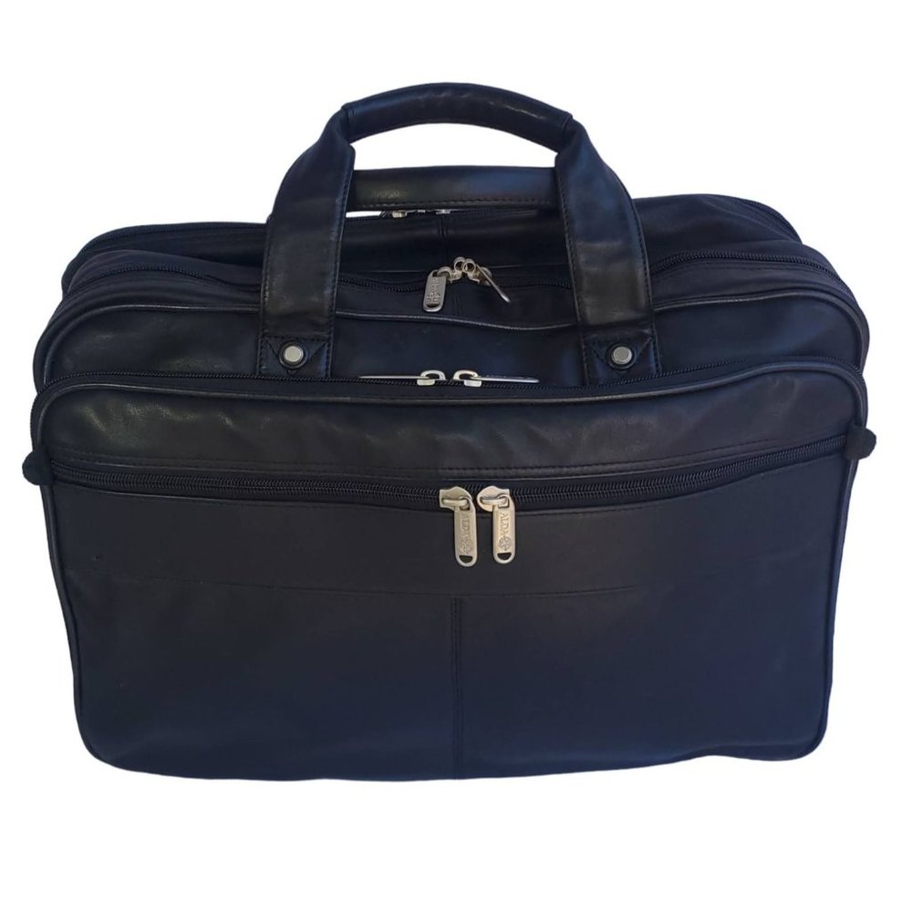 Black Leather ALDA Briefcase Satchel Laptop Bag Messenger Preacher Attorney
